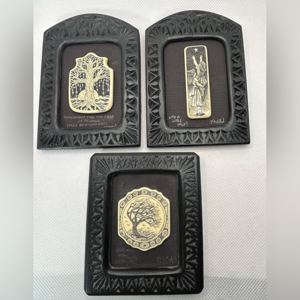 Tree of Life Artworks Resin Cast Art Black Gold Framed Engraving Handmade Lot 3
